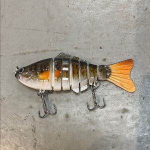 Realistic Multi-Jointed Fish Lure - Orange, Brown, Silver